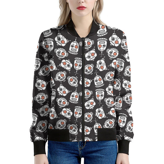 Angry Robot Pattern Print Women's Bomber Jacket