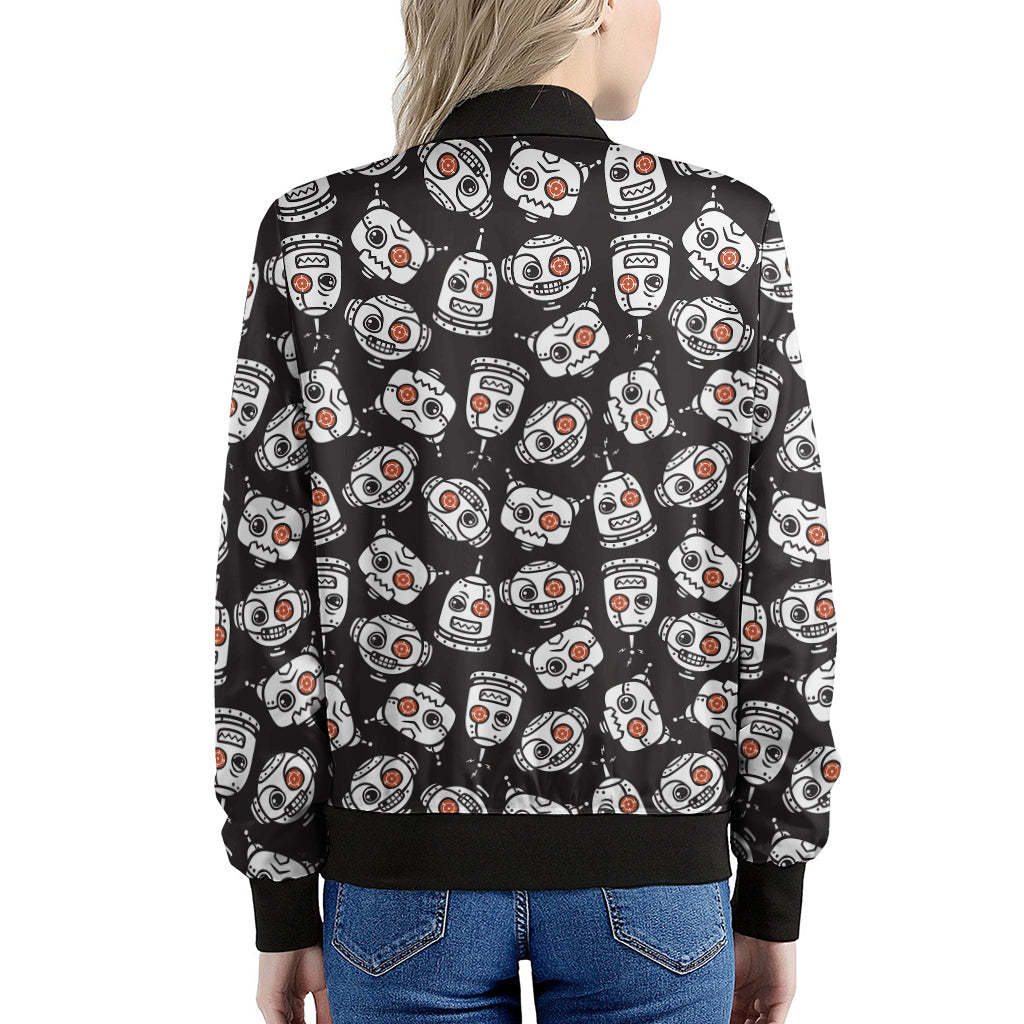 Angry Robot Pattern Print Women's Bomber Jacket