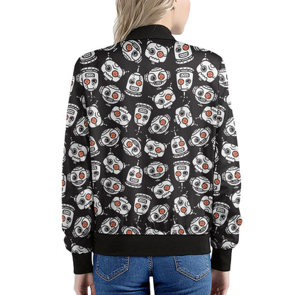 Angry Robot Pattern Print Women's Bomber Jacket