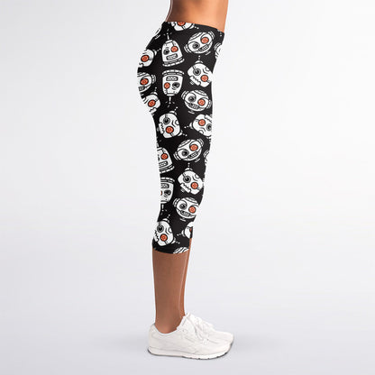 Angry Robot Pattern Print Women's Capri Leggings