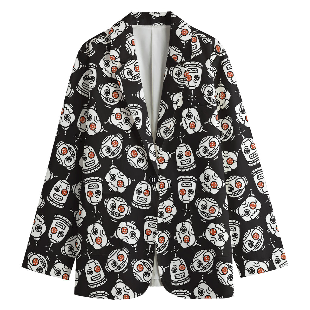 Angry Robot Pattern Print Women's Cotton Blazer