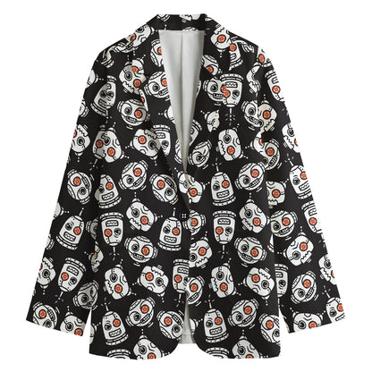 Angry Robot Pattern Print Women's Cotton Blazer
