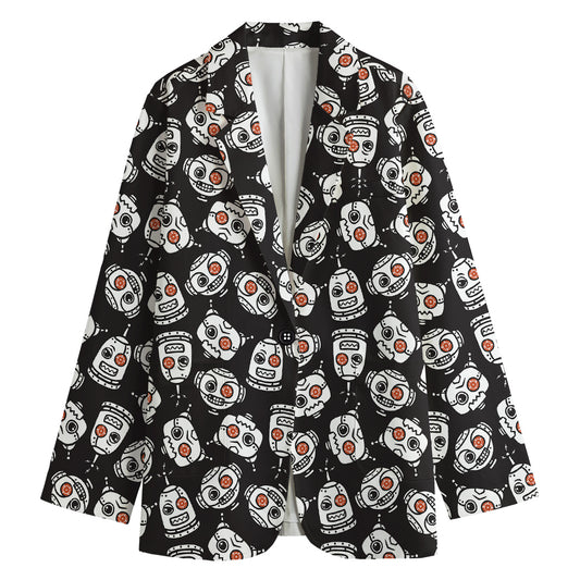 Angry Robot Pattern Print Women's Cotton Blazer