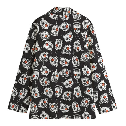 Angry Robot Pattern Print Women's Cotton Blazer