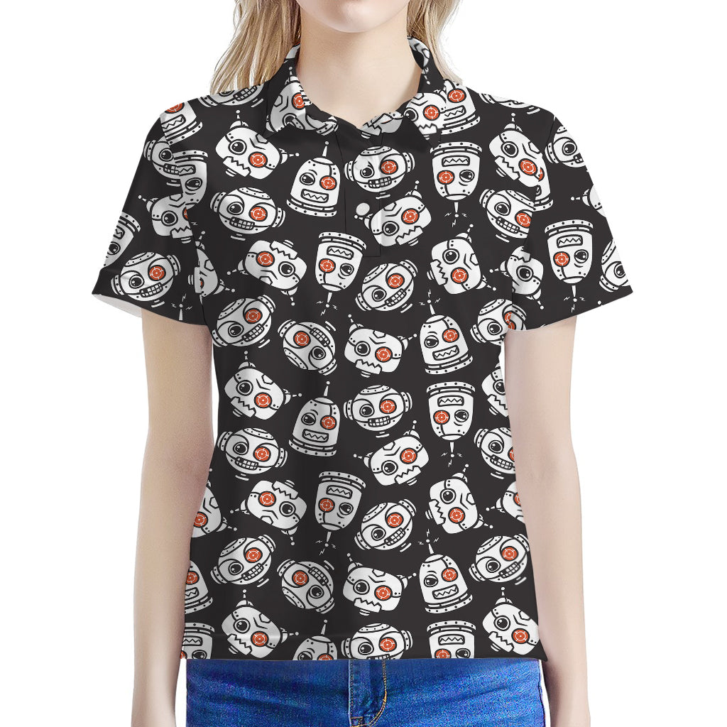 Angry Robot Pattern Print Women's Polo Shirt
