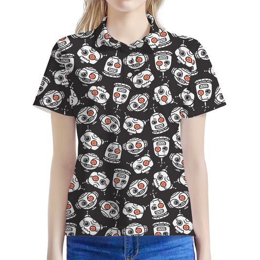 Angry Robot Pattern Print Women's Polo Shirt