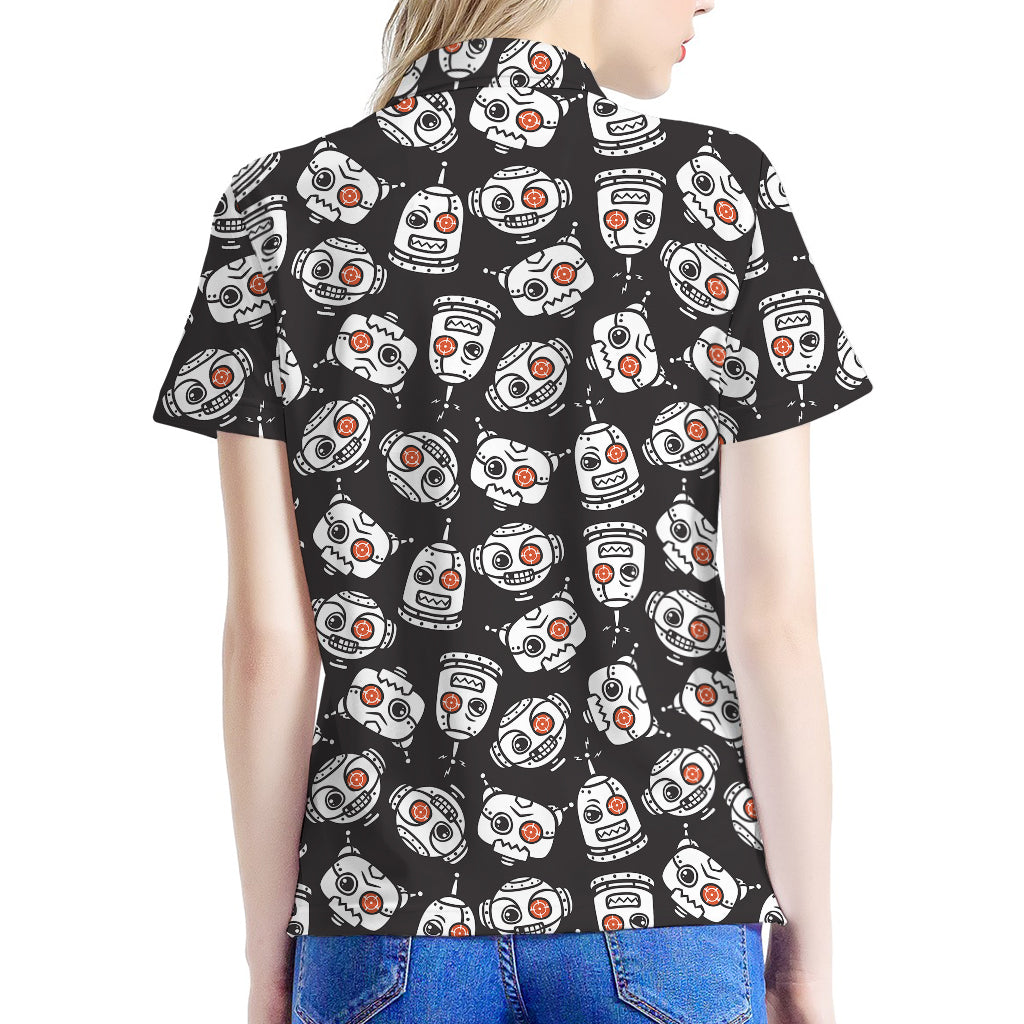 Angry Robot Pattern Print Women's Polo Shirt