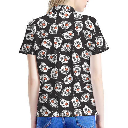 Angry Robot Pattern Print Women's Polo Shirt