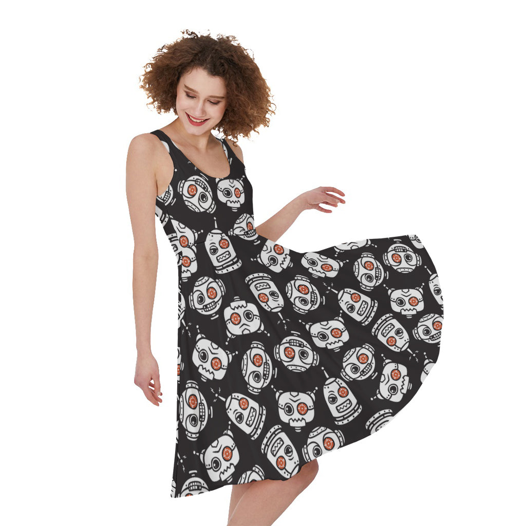 Angry Robot Pattern Print Women's Sleeveless Dress