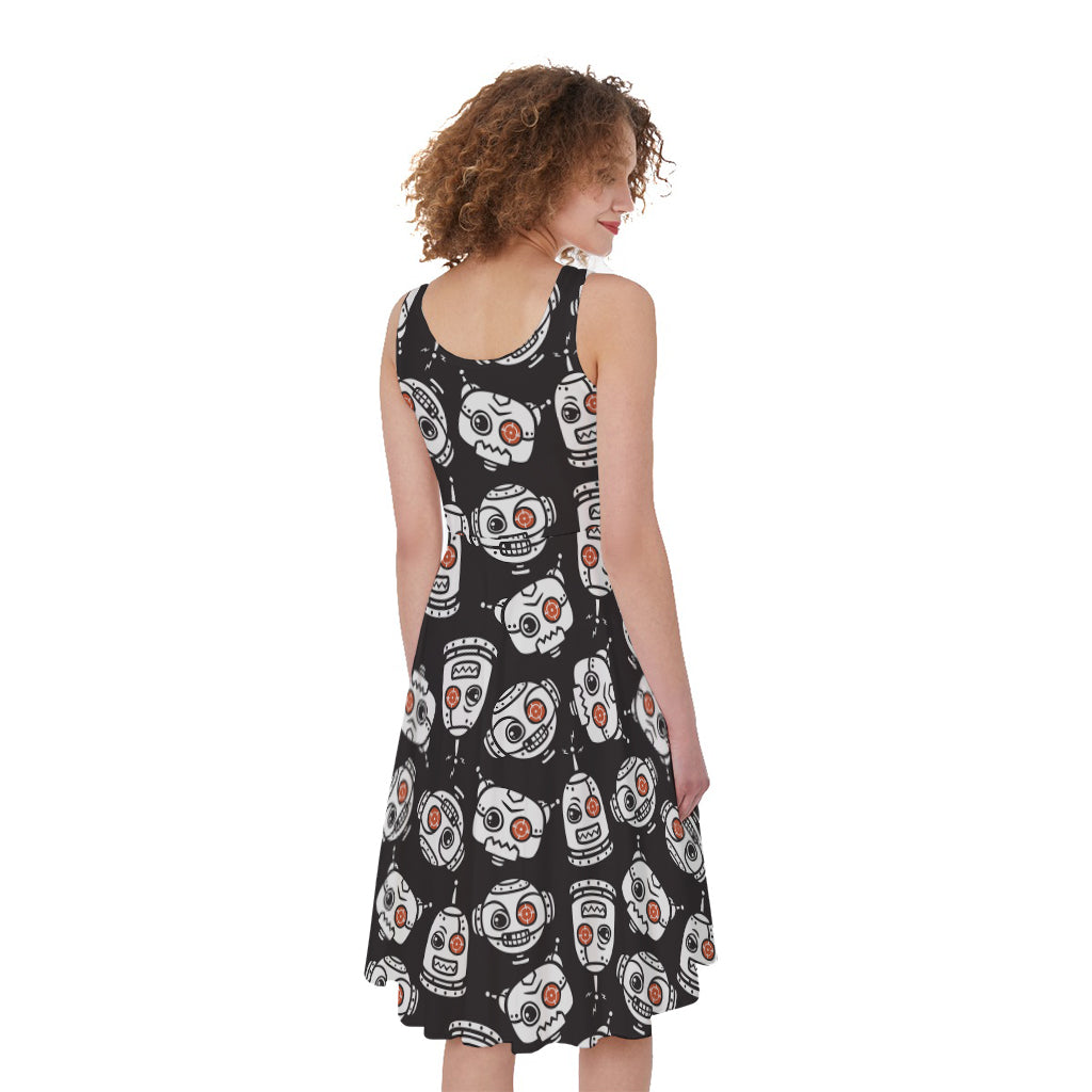 Angry Robot Pattern Print Women's Sleeveless Dress
