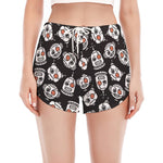 Angry Robot Pattern Print Women's Split Running Shorts