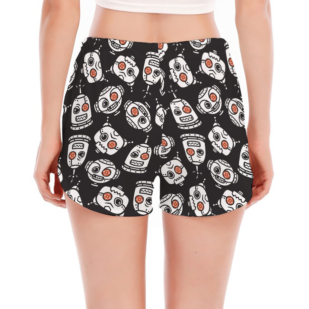 Angry Robot Pattern Print Women's Split Running Shorts
