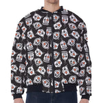 Angry Robot Pattern Print Zip Sleeve Bomber Jacket