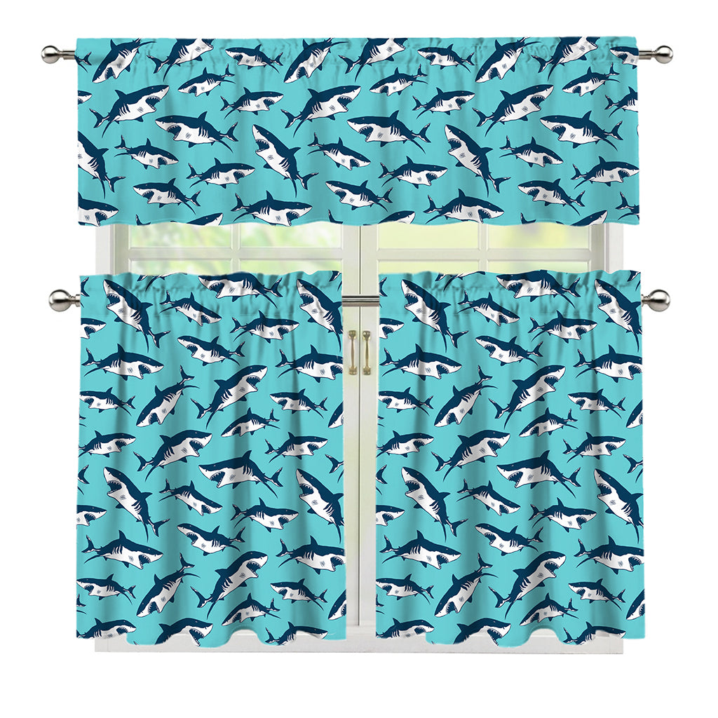 Angry Shark Pattern Print 3 Piece Kitchen Curtains