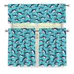 Angry Shark Pattern Print 3 Piece Kitchen Curtains