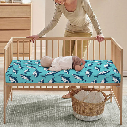 Angry Shark Pattern Print Baby Crib Sheet