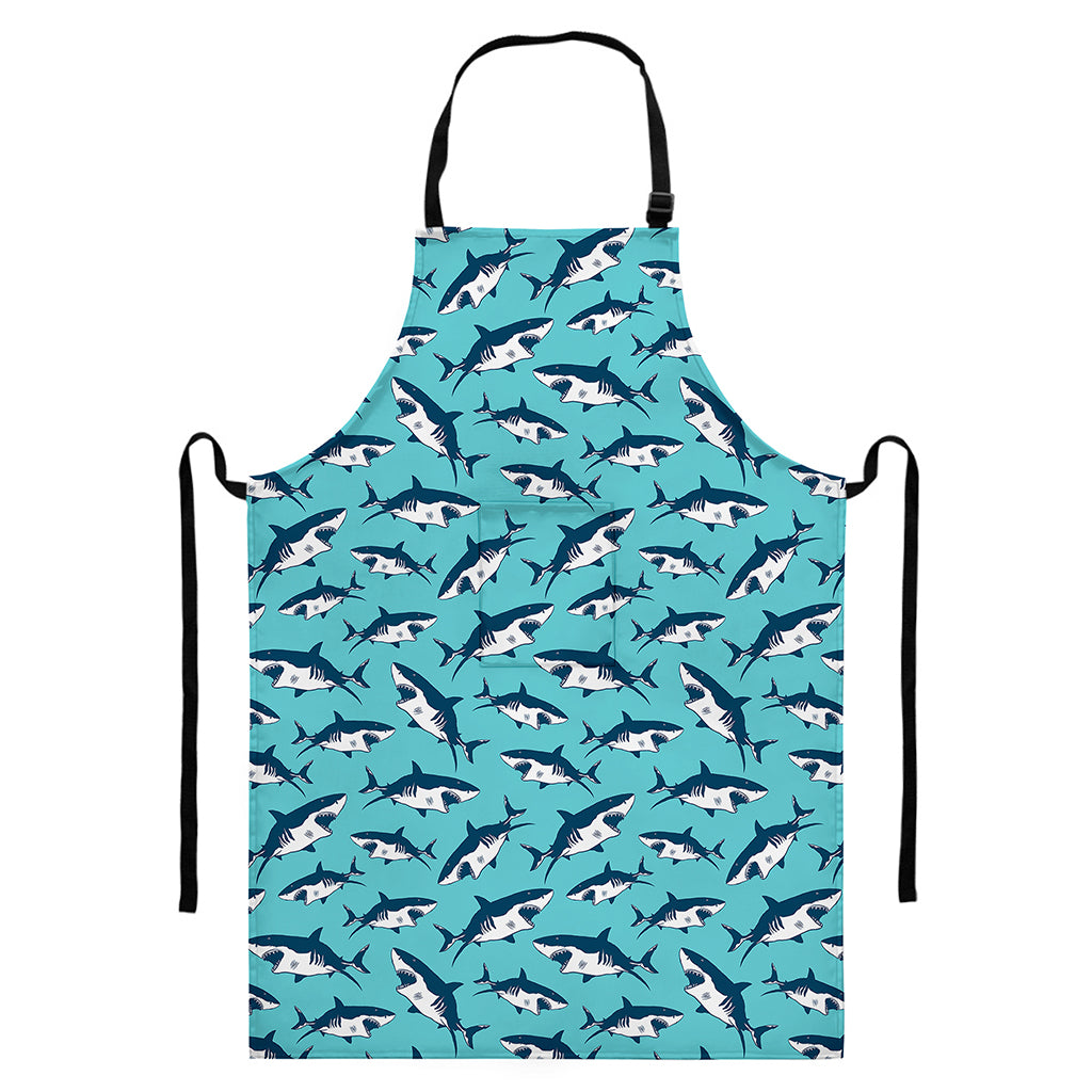Angry Shark Pattern Print Bib Apron With Pocket