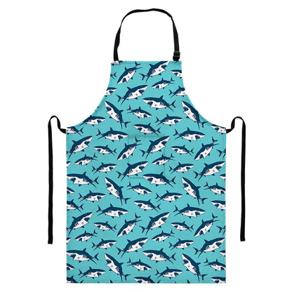 Angry Shark Pattern Print Bib Apron With Pocket