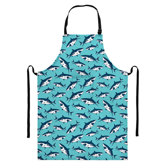 Angry Shark Pattern Print Bib Apron With Pocket