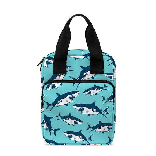Angry Shark Pattern Print Bible Tote Bag