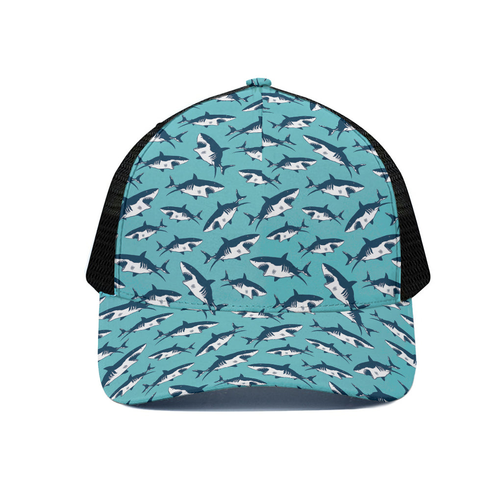 Angry Shark Pattern Print Black Mesh Trucker Cap