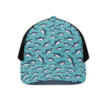 Angry Shark Pattern Print Black Mesh Trucker Cap