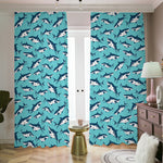 Angry Shark Pattern Print Blackout Pencil Pleat Curtains