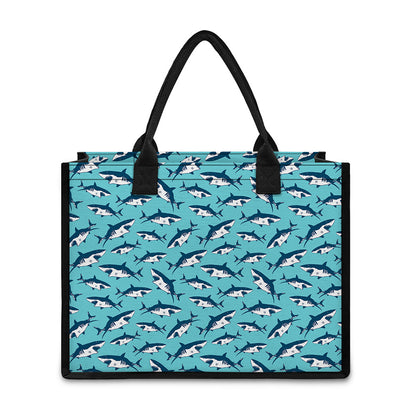 Angry Shark Pattern Print Canvas Tote Bag