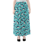 Angry Shark Pattern Print Chiffon Maxi Skirt