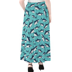 Angry Shark Pattern Print Chiffon Maxi Skirt