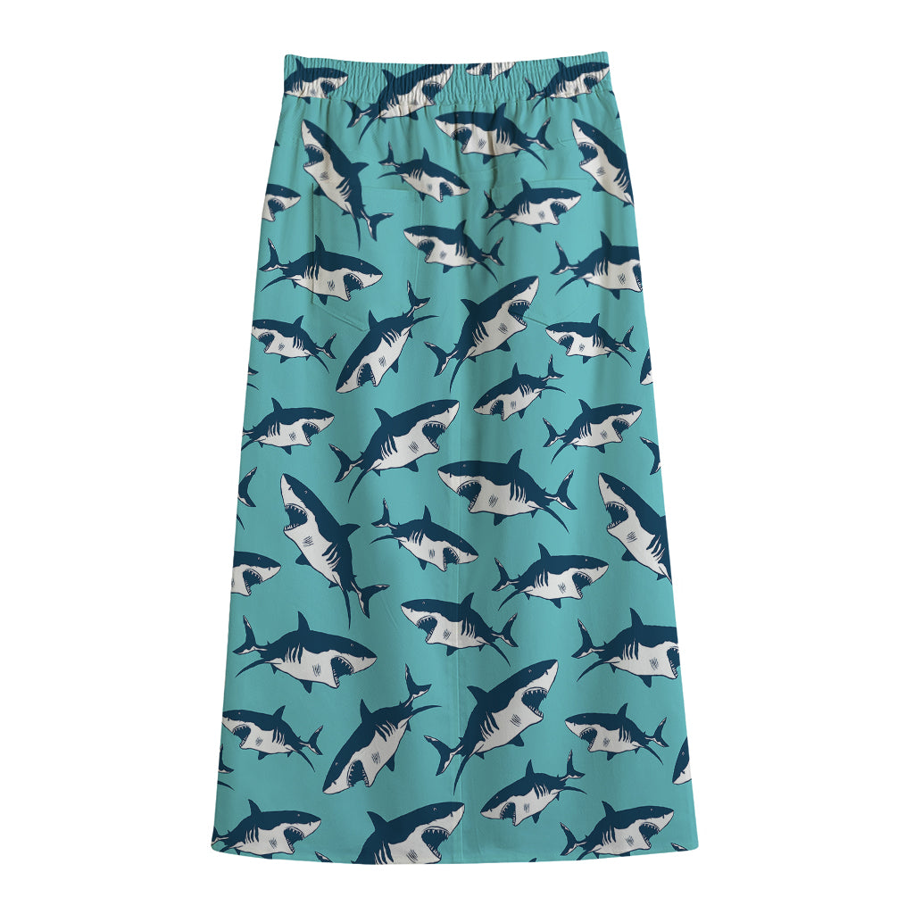 Angry Shark Pattern Print Cotton Front Slit Maxi Skirt