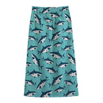 Angry Shark Pattern Print Cotton Front Slit Maxi Skirt