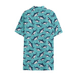 Angry Shark Pattern Print Cotton Hawaiian Shirt
