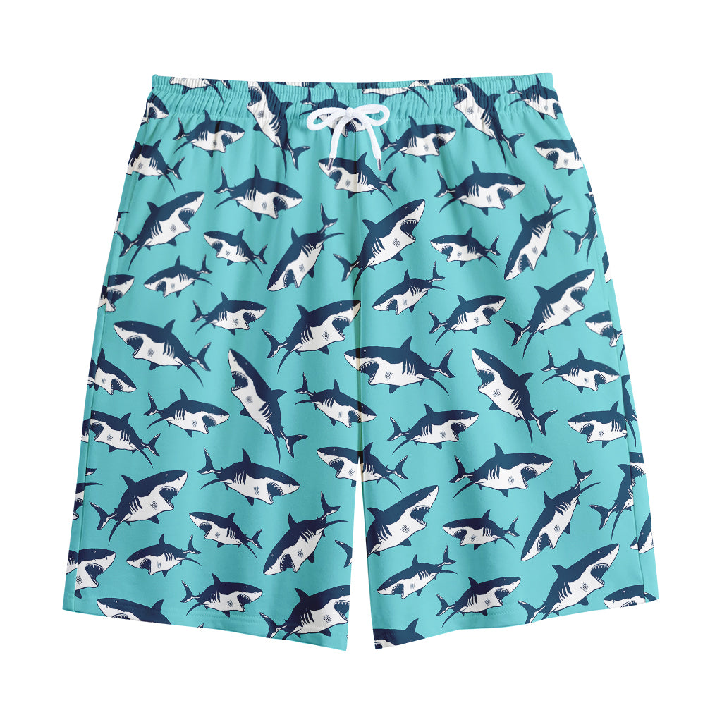 Angry Shark Pattern Print Cotton Shorts