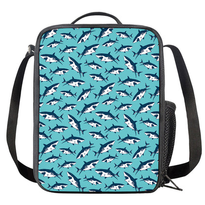 Angry Shark Pattern Print Crossbody Lunch Bag