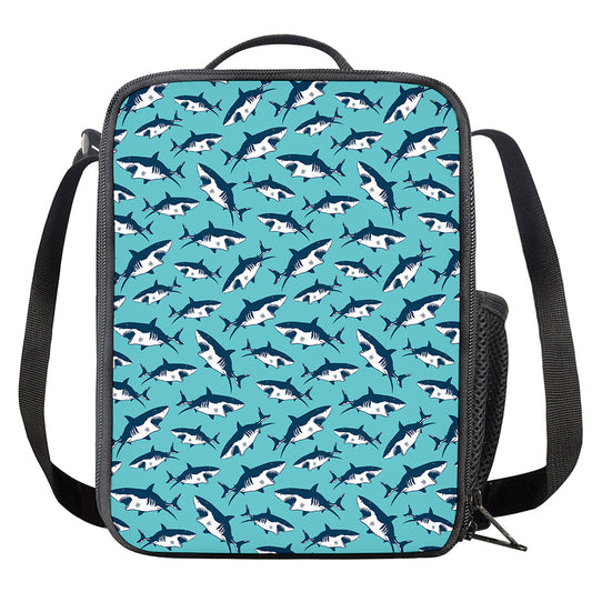 Angry Shark Pattern Print Crossbody Lunch Bag