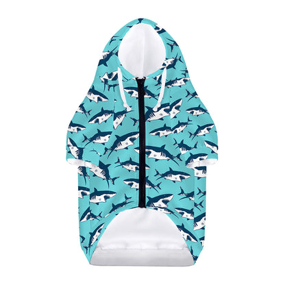 Angry Shark Pattern Print Dog Zip Up Hoodie