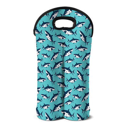Angry Shark Pattern Print Double Neoprene Wine Tote