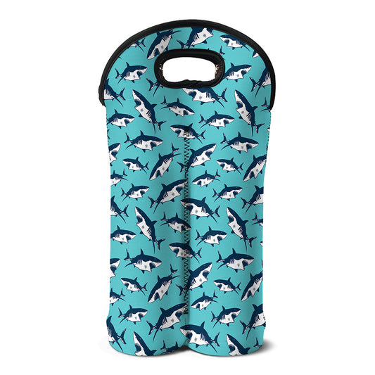 Angry Shark Pattern Print Double Neoprene Wine Tote