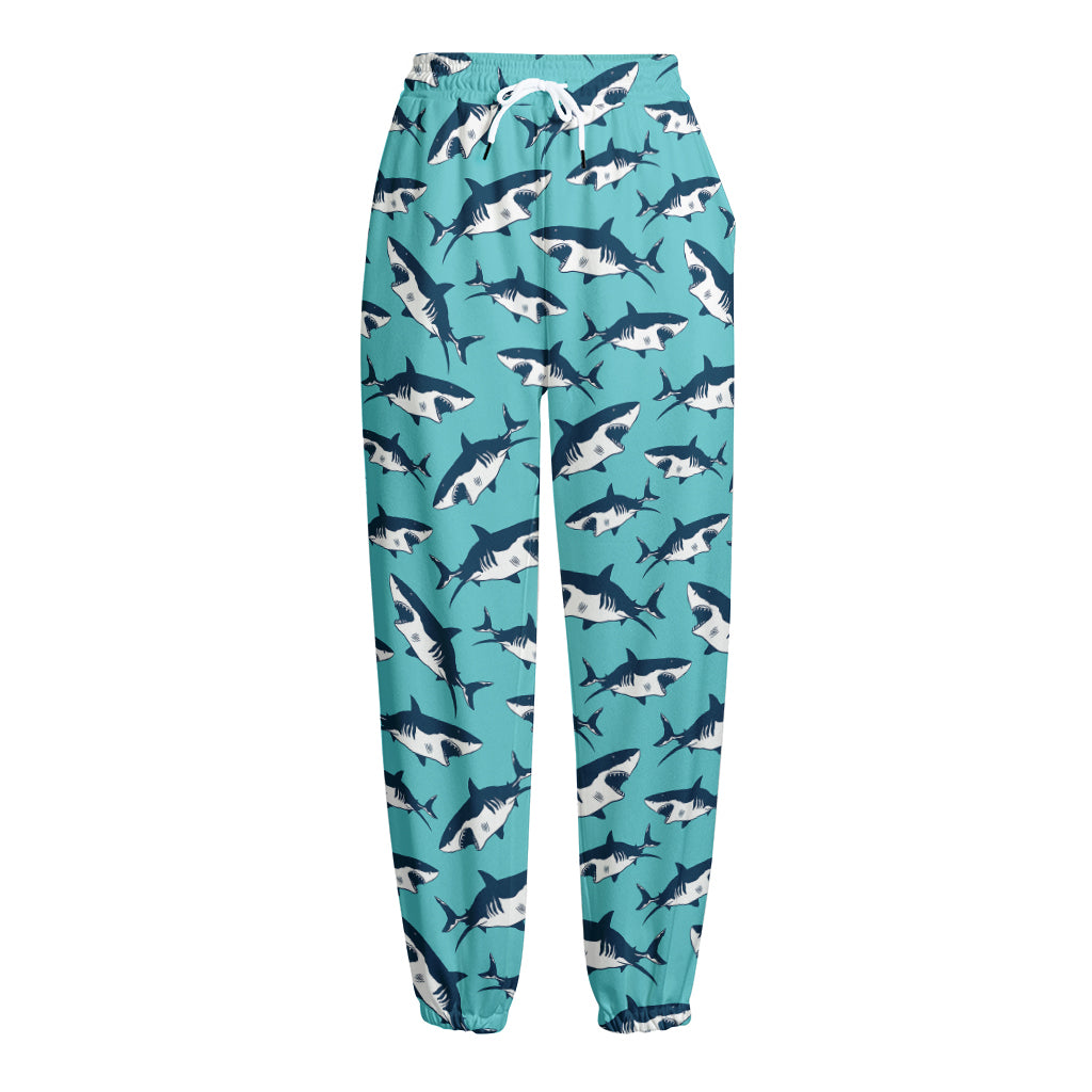 Angry Shark Pattern Print Fleece Lined Knit Pants