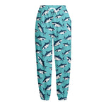 Angry Shark Pattern Print Fleece Lined Knit Pants