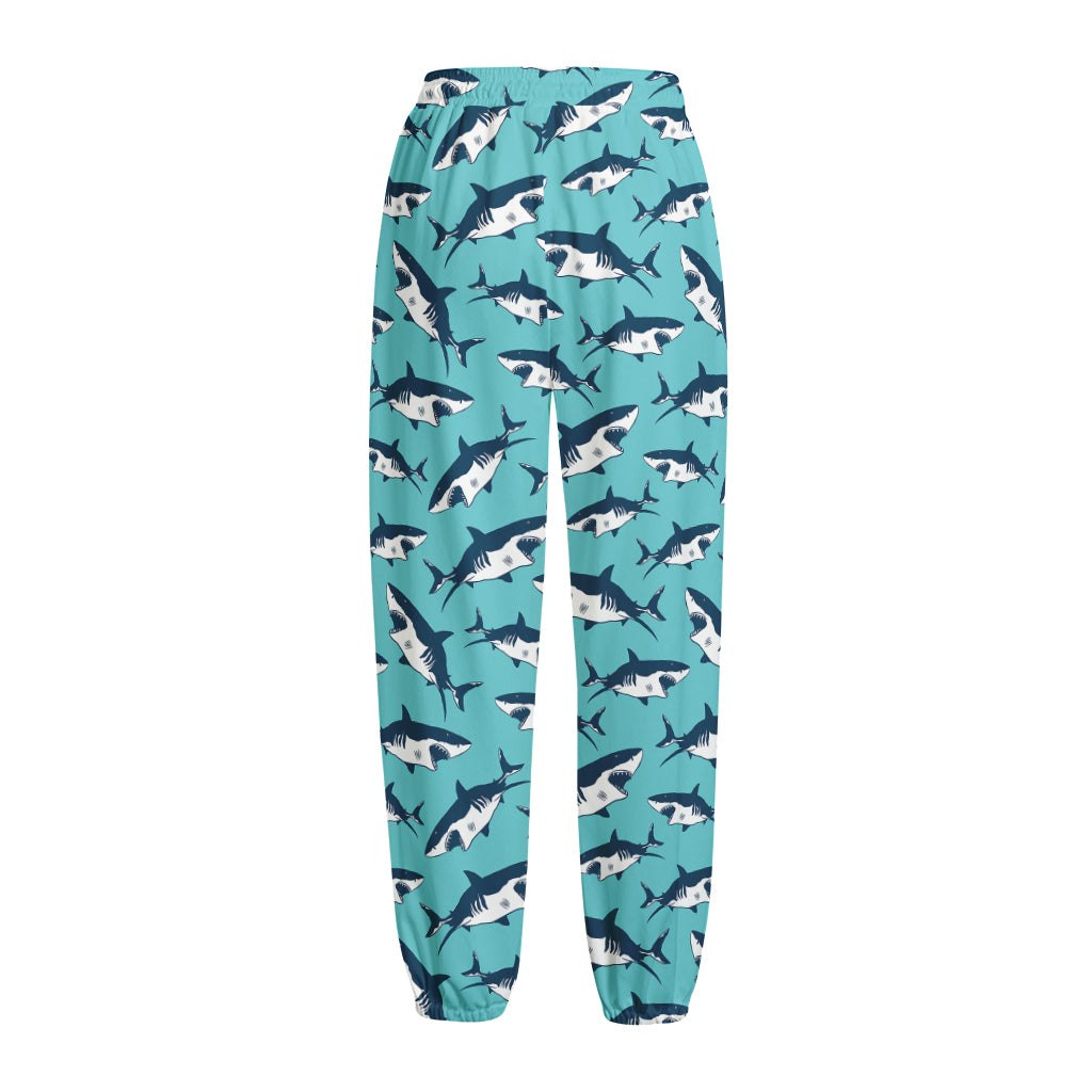 Angry Shark Pattern Print Fleece Lined Knit Pants
