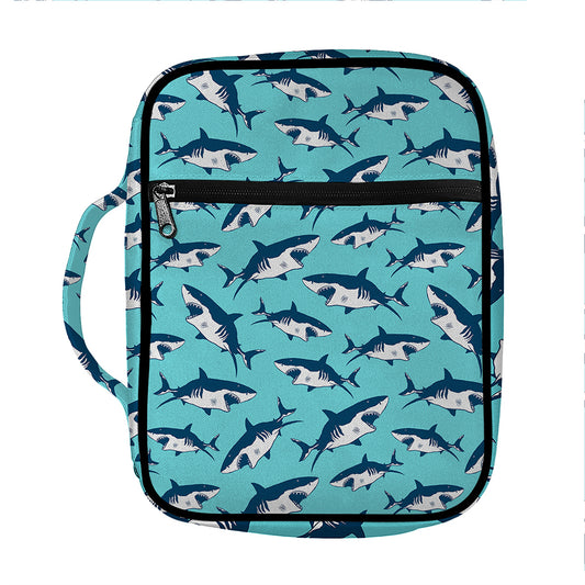 Angry Shark Pattern Print Front Pocket Bible Bag