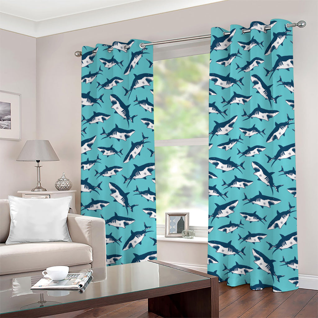 Angry Shark Pattern Print Grommet Curtains