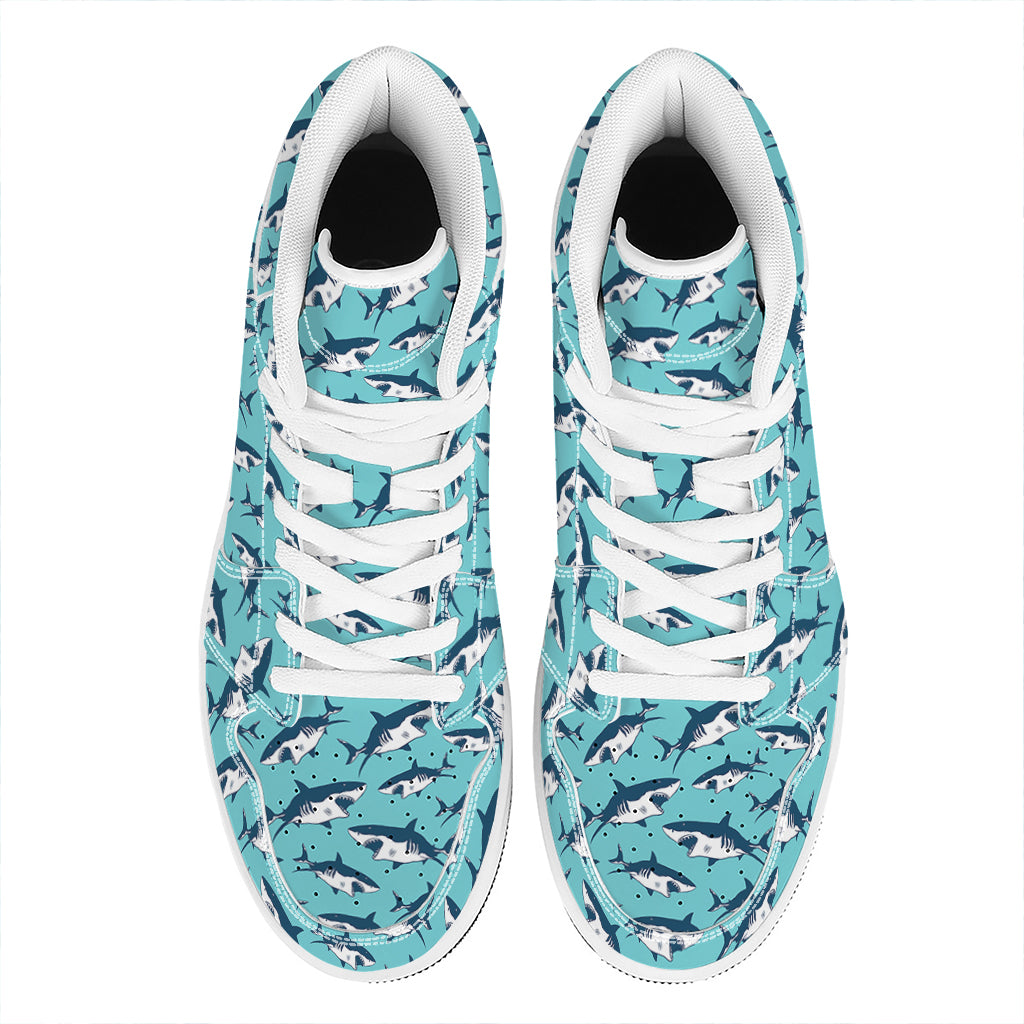 Angry Shark Pattern Print High Top Leather Sneakers