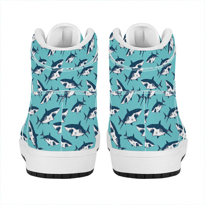 Angry Shark Pattern Print High Top Leather Sneakers