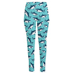 Angry Shark Pattern Print High-Waisted Pocket Leggings