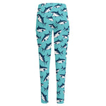 Angry Shark Pattern Print High-Waisted Pocket Leggings