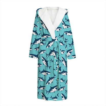 Angry Shark Pattern Print Hooded Bathrobe