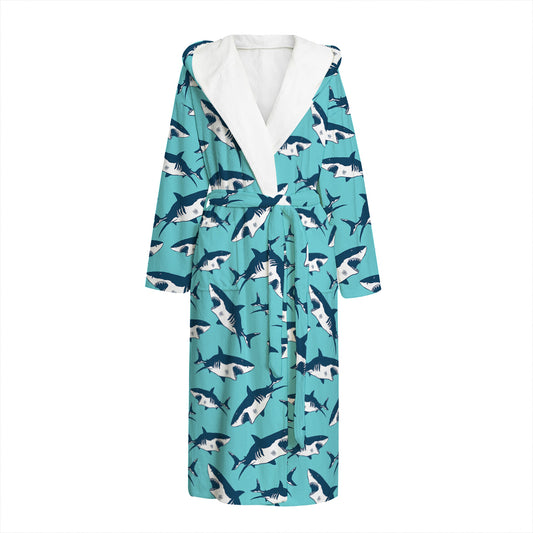 Angry Shark Pattern Print Hooded Bathrobe